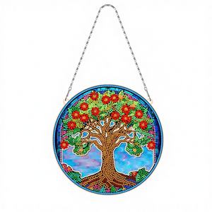 Pendentif double face en <span class=keywords><strong>peinture</strong></span> <span class=keywords><strong>de</strong></span> diamant Hibou et <span class=keywords><strong>Chien</strong></span> floral - Carillon <span class=keywords><strong>de</strong></span> vent scintillant pour la décoration intérieure - Product Image 2