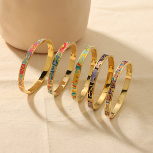 Fashion <b>Bangle</b> Enamel <b>Bracelet</b> 18K Gold Plated Geometric Pattern Women's Jewelry Wholesale - Product Image 1