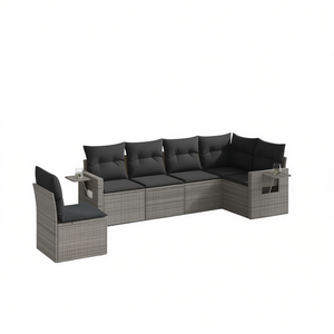 <b>Grey</b> Pe Rattan Garden Sofa Set 6 Seater Outdoor Contemporary Weather Resistant Steel <b>Frame</b> Furniture - Product Image 1