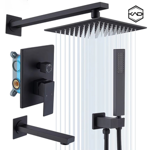 Ensemble de robinet mural en laiton <span class=keywords><strong>noir</strong></span> avec pomme de douche à effet pluie encastrée, robinet de douche doux et chaud pour hôtels - Product Image 1