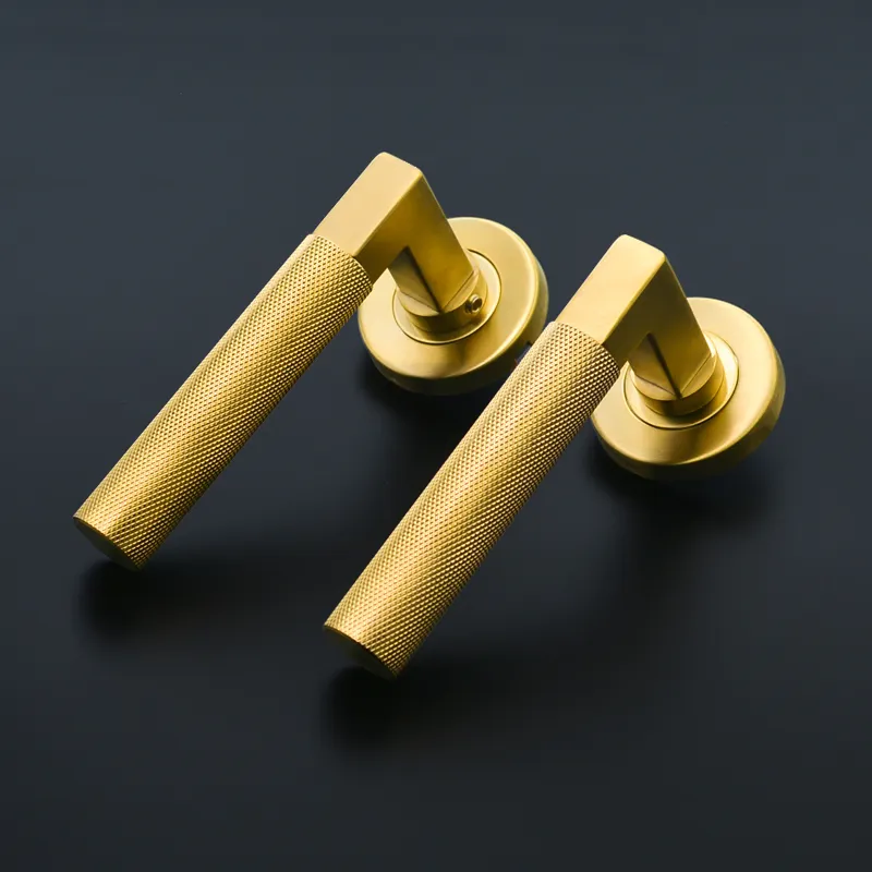 Door lever handle gold surface knurled stainless steel lever decorative gold door handle