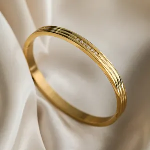 Pulseira banhada a ouro 18k, bracelete de aço inoxidável zircônia cúbica