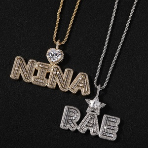 CZ Iced DIY Hip Hop Heart Hook Big 3A Micro Pave 18k Gold Plating Brass Rope Custom <b>Name</b> Pendant Personalized Gift Necklace - Product Image 2