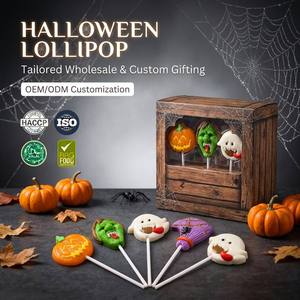 Caramelos de Halloween al por mayor, piruletas de 12g con caja expositora de mostrador, OEM, marca privada, caramelos duros Halal - Product Image 1