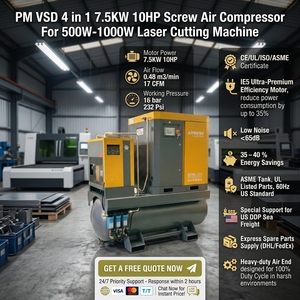 Compresor de Aire de Tornillo Integrado Airhorse de 15KW 20HP con VSD PM, 16 bar 232 <span class=keywords><strong>PSI</strong></span>, Tanque ASME de 500L con Secador, Certificación CE para Corte Láser - Product Image 3