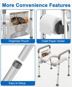 Kursi Commode aluminium dapat diatur tinggi, kursi Toilet kamar mandi portabel untuk orang tua dengan pegangan rolator - Product Image 4