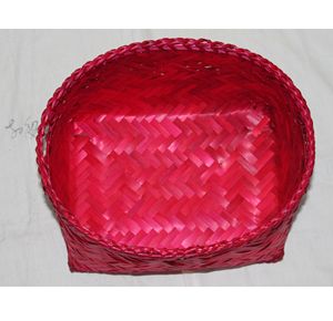 Cubo de almacenamiento de bambú tejido redondo rosa vibrante con asas recortadas Elegante y práctico armario Organización de escritorio Hecho en Vietnam - Product Image 2