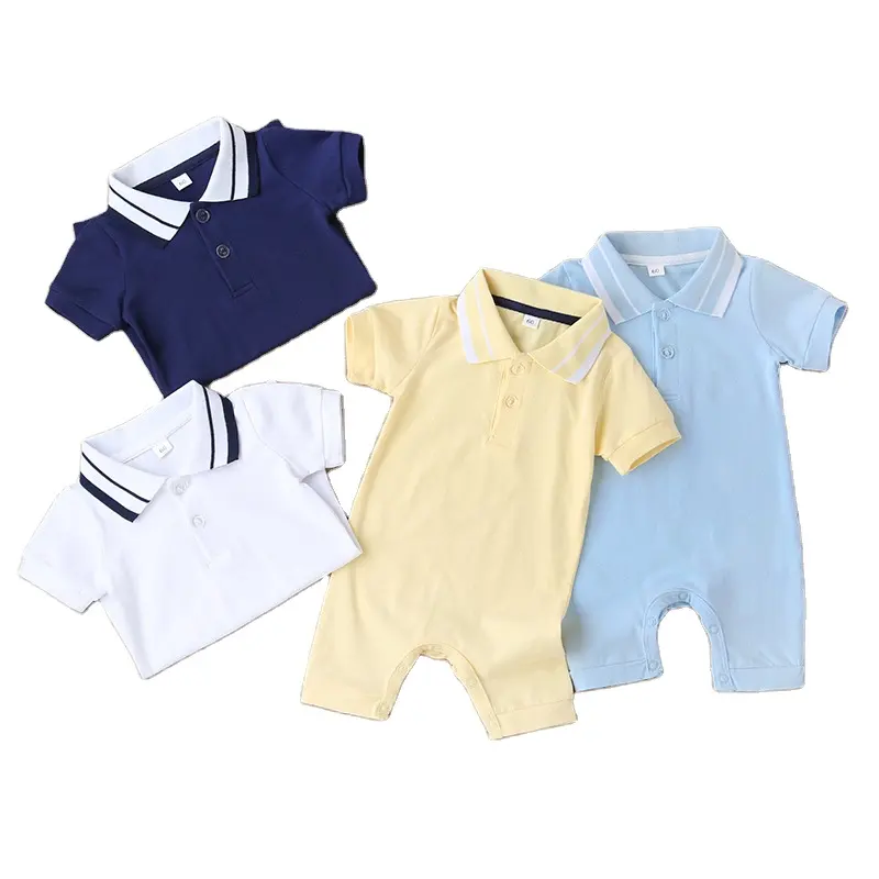 Nautical Sailor Style Short Sleeve Polo Shirt Collar Baby Romper 100% Cotton Unisex Jumpsuit for Baby Boys