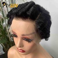 Peluca de Cabello Humano con Frente de Encaje # Encaje Transparente HD 13x4 1B para Cabello Rizado Natural Negro Virgen Brasileño Sin Pegamento Doble Trama para Mujer
