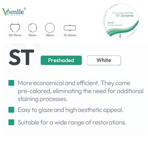Bloc <span class=keywords><strong>dentaire</strong></span> en céramique de zircone blanche ST à haute résistance 1200 Mpa, translucidité de 41 %, pour restaurations esthétiques en contour complet, machinerie - Product Image 4