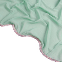 Hijab en Chiffon Uni de Haute Qualité pour Femmes avec Bordure en Strass, Foulard Musulman en Chiffon Couleur Unie pour Femmes