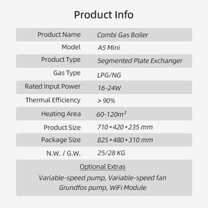 Chaudière à <span class=keywords><strong>gaz</strong></span> combinée 24 kW, échangeur de chaleur à plaques segmentées, non-condensante, commande WIFI, faible bruit 45 dB, pour chauffage et eau chaude - Product Image 6