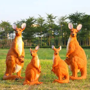 Escultura de resina de plástico reforzado con fibra de vidrio, decoración de suelo de canguro de simulación al aire libre