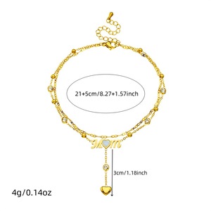 Cheville double couche en acier inoxydable doré avec pendentif cœur lettre « Maman », strass incrustés et perles rondes – Cadeau Fête des Mères pour femme - Product Image 5