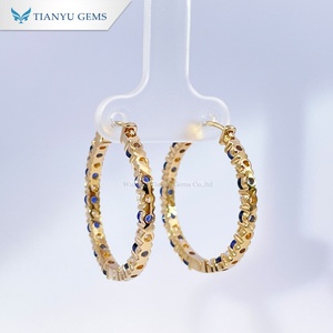Boucles d'oreilles créoles Tianyu Gems en or 18 carats, personnalisées, classiques et tendance, avec saphir de laboratoire rond et diamants de laboratoire DEF pour femmes - Product Image 6