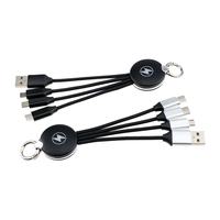 Meilleure Vente Cadeaux d'Affaires Chargeur Porte-clés 3-en-1 à Charge Rapide 5V/2A 3A avec Gaine en Nylon et Câble Multi-Connecteurs Type-C à Conducteur en Cuivre Pur