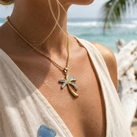 Collier pendentif personnalisé style océan en coquille d'ormeau, acier inoxydable plaqué or 18 carats