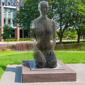 Large Statue WONDECOR Large Outdoor Abstract Metal Garden Vanishing Sculpture Modern Stainless Steel Woman Sculpture
