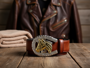 Cintura in Pelle di Cavallo con Grande Fibbia a Forma di Cavallo, Stile Casual - Product Image 2