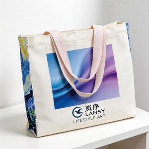 Grands sacs fourre-tout en toile imprimés personnalisés pour épicerie en coton Sacs à provisions brodés recyclables avec logo - Product Image 2