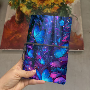 Bloc de notas A6 adecuado para <span class=keywords><strong>anotaciones</strong></span> de guión de estudiantes de teatro y horarios de ensayo con mariposas azules hojas moradas Spar - Product Image 1