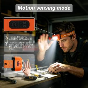 Industrial Waterproof White Warm Red <b>Light</b> 500LM IPX4 Rechargeable <b>LED</b> <b>Motion</b> <b>Sensor</b> Headlamp 80m Beam Range for Camping Running - Product Image 2