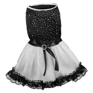 Vestido para mascotas, falda de poliéster con puntos blancos y negros, estilo vestido de novia para las cuatro estaciones, para perros y gatos - Product Image 5
