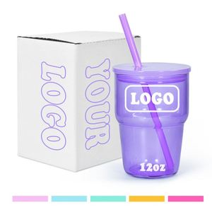 Fashion Pastel Pink Transparent Stack Glass <b>Cup</b> Reusable Straw Lid Glass Tumbler for Bar Cafe Use - Product Image 4