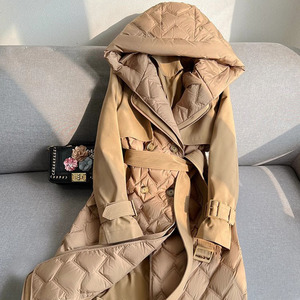 OFTBUY 2023 longue hiver femmes matelassé doudoune naturel duvet d'oie luxe manteau ample grande capuche ceinturée Trench Style vers le bas Jacke - Product Image 3