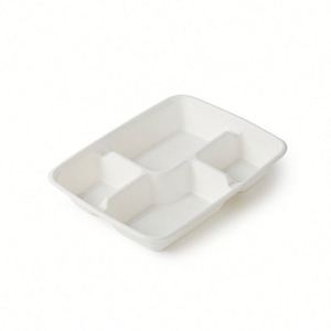 Assiette à déjeuner jetable en bagasse, biodégradable, blanche, moulée, 5 compartiments, plateau alimentaire - Product Image 3