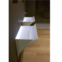Lavabos d'Intérieur à Surface Solide en Pierre pour Salle de Bain, Mur Arrière, Design de Luxe, Lavabo en Forme de Feuille avec Lumière LED