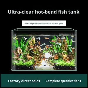 曲線状のアクリル製密閉型水槽、リビングルーム用小型卓上水槽、金魚水景、長方形の生態系水槽（裸水槽） - Product Image 3