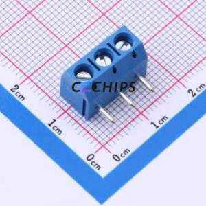 MX301R-5.0-03P-BU01-Cu-Y-A Screw Terminal Block Bent Lead Through Hole,P=5mm Connector 1x3P 5mm Blue Right Angle Insert - Product Image 1