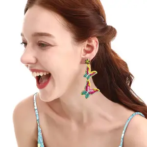 new trending jewelry accessories women pastoral style long drop handmade beaded colorful butterfly earrings