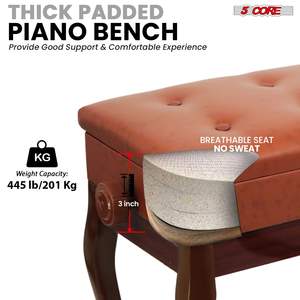 Silla Ajustable para Músico, Banco de Piano de Madera de 3 Pulgadas con Cojín Acolchado, Taburete Resistente con Almacenamiento para Músicos - Product Image 3