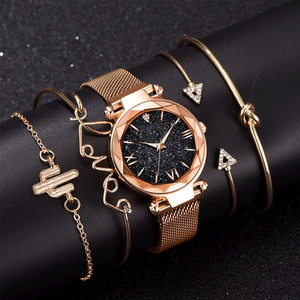 5 uds relojes de lujo para mujer conjunto magnético cielo estrellado reloj femenino moda señoras reloj de pulsera de cuarzo - Product Image 2