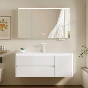 Cream style ceramic integrated basin intelligent <b>lighting</b> defogging mirror storage <b>cabinet</b> bathroom <b>cabinet</b> - Product Image 1