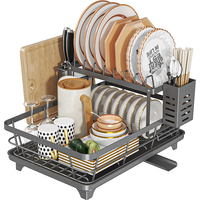 Égouttoir à vaisselle multifonctionnel détachable en acier double couche durable avec supports de rangement, étagère de rangement de cuisine pour évier