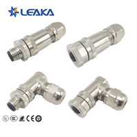 Connecteur Métallique Blindé M12 Étanche IP67 Type PG Femelle, Fiche Câble Droite ou Coudée, Connexion à Vis 4, 5, 8 Broches pour Alimentation