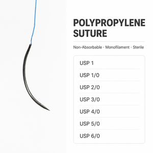 Sutura Quirúrgica de Polipropileno Monofilamento No Absorbible con Aguja, Estéril USP 1, 1/0, 2/0, 3/0, 4/0, 5/0, 6/0, Uso Médico - Product Image 1