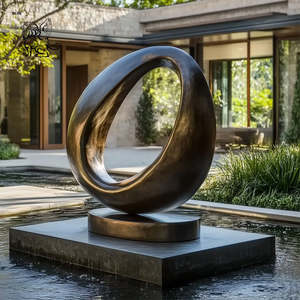 Scultura Astratta in Bronzo Forgiato a Doppio Anello, Grande Statua in Metallo Rame Forgiato per Giardini e Ingegneria Urbana Esterna - Product Image 4