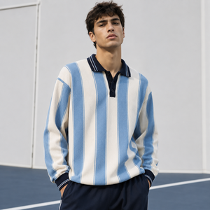 Pull en tricot personnalisé pour équipe, col polo rayé, numéro personnalisé, pull pour fan de sport - Product Image 1