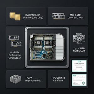 תחנת עבודה שולחנית HPE Z8G4 בעלת ביצועים גבוהים, מעבד כפול Xeon Scalable, מוכנה לכרטיס מסך RTX, למידה עמוקה של בינה מלאכותית, תחנת עבודה מסוג Tower. - Product Image 3