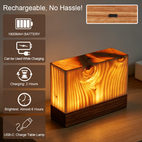 Lampe de table rectangulaire en bois rechargeable à commande tactile, intensité variable en continu, USB Type-C, lumière de nuit LED horizontale pour chevet et chambre d'enfant