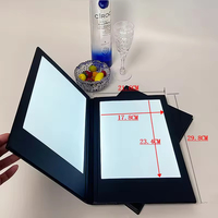Portamenús de Cuero Sintético con LED Recargable, 3 Páginas/4 Paneles de Luz, Cubierta Iluminada para Hoteles, Precio de Fábrica, Gran Venta