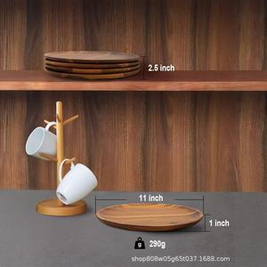 Bandeja redonda de madera de 11 pulgadas, plato de madera maciza para servir té, café, postres, para uso en el hogar y la cocina. - Product Image 1