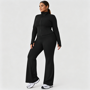 Conjunto Deportivo de Tallas Grandes para Mujer, Otoño e Invierno, Chaqueta Ajustada con Cuello Alto, Pantalones Acampanados de Alta Elasticidad que Levantan la Cadera, <span class=keywords><strong>Traje</strong></span> de Fitness - Product Image 1