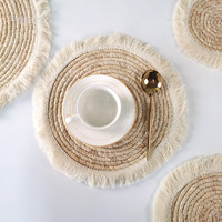 Napperons tissés en écorces de maïs naturelles avec franges, pour mariage, cuisine, usage domestique, sous-plats individuels et sous-plats de présentation