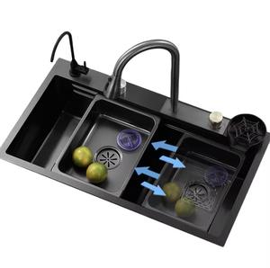 Fregadero de cocina de cascada 304 de acero inoxidable negro de gama alta <span class=keywords><strong>con</strong></span> diseño elegante, fácil operación y cocinas de múltiples funciones - Product Image 1