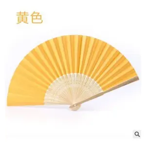 Fábrica al por mayor mango de bambú <span class=keywords><strong>barato</strong></span> 21CM 8 pulgadas seda blanca impresión <span class=keywords><strong>novia</strong></span> boda fiesta tela de bambú ventilador de mano - Product Image 3